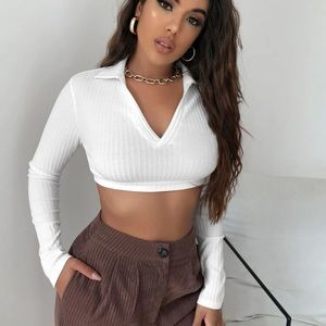 Rib-knit Crop Slim Tee